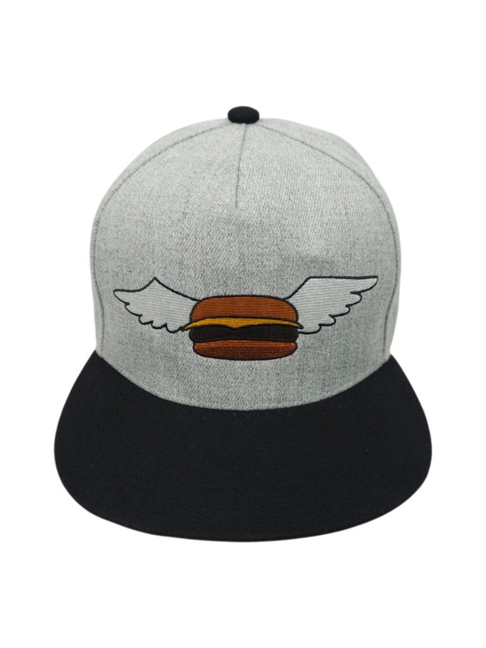 Bobs Burgers Flying Hamburger Snapback Hat Gray Black Flat Brim Skate Cap
